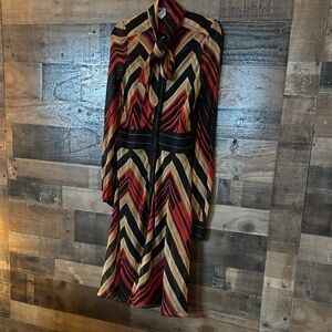 Diane Von Furstenberg Red and Tan Chevron Long Sleeve Dress